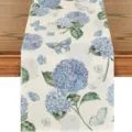 Spring and summer blue hydrangea linen table runner for elegant home dining decor. - Style 5 Placemat / 30*45cm
