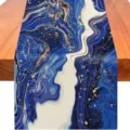 Corsia da tavola con motivo marmo astratto blu e oro per festa cucina decorazione SKU - Marmo Fluido Blu Bianco Oro