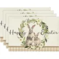 Pasen linnen placemat set van 4 decoratieve tafelmat voor eetkamer keuken feestdag decor - 4-delige set / Stijl 11 (Happy Easter)
