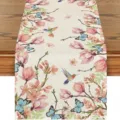 Spring floral hummingbird butterfly linen table runner for dining table decoration variant - 33*180cm / Style 6