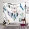 Nordisch Aquarell Traumfänger Wandteppich für Schlafzimmer Wohnzimmer Deko Hintergrund - Stil 6 (Sommerkranz Genießen)