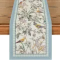 Spring floral bird linen table runner, fresh botanical print dining table decorative mat. - 33*180cm / Style 7