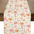 Spring summer floral linen table runner, watercolor flower decoration tablecloth. - Style 10 / 33*183cm