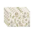 Linnen placemat set met aquarel konijn, rustieke bloemige tafelmat voor tafel decoratie 4st. - 4-delige set / Stijl 14