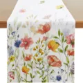 Watercolor wildflower linen table runner spring summer floral dining table decor 180cm - Style 11 / 33*183cm