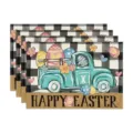 Pasen buffel ruit placemat set vintage truck tafelmat vakantie eettafel decoratie - 4-delige set / Stijl 15 (HAPPY EASTER)