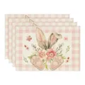 Paashaas linnen placemats set van 4 roze ruit tafelmatten voor eettafel decoratie - 4-delige set / Stijl 16