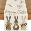 Easter table runner linen fabric cute bunny carrots rustic holiday home dining decor 70in - Style 6 Table Runner
