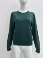 Dunkelgrüner Pullover mit Rundhalsausschnitt für Damen, langärmliges Stricktop Modell. - Dunkelgrün