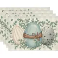 Paas placemat van linnen met eucalyptus blad motief bedrukte eettafel decoratie voor de - 4-delige set / Stijl 17