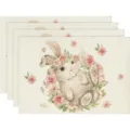 Set van 4 linnen placemats met paashaas print voor decoratieve eettafel in huis thuis - 4-delige set / Stijl 18