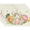 Set van 4 linnen placemats met paashaas print decoratieve hittebestendige mat - 4-delige set / Stijl 20