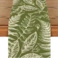 Green botanical print linen table runner fern leaf design for spring summer home dining table decor - Style 17 / 33*183cm