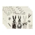 Paasen linnen placemats set van 4 decoratieve zwart witte tafelmatten schattige konijn - 4-delige set / Stijl 22 (Happy Easter)