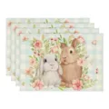 Paashaas geprinte linnen placemat set, schattige bloemen tafelmat voor lentetafel decoratie. - 4-delige set / Stijl 24