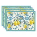 Set of 4 linen placemats featuring Mediterranean blue scroll and yellow lemon prints. - Style 4 Placemat / 30*45cm