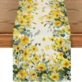 Spring summer yellow floral linen table runner for home dining table decoration party use - Style 24 / 33*183cm
