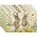 Paashaas linnen placemats set van 4 aquarel bloemige tafelmatten voor eettafel decoratie - 4-delige set / Stijl 33