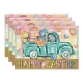 Paaseettafel placemat linnen stof vintage truck patroon eettafel decoratie hittebestendige mat. - 4-delige set / Stijl 34 (HAPPY EASTER)