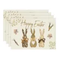 Paaseieren linnen placemats set van 4, schattig konijn patroon eettafel decoratie. - 4-delige set / Stijl 35 (Happy Easter)