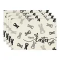 Paashaas linnen placemat decoratief servies hitte-isolatie mat met grijs patroon stijl - 4-delige set / Stijl 39 (Happy Easter)