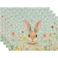 Paashaas linnen placemat set, schattig konijn bloemen tafelmat, decoratieve tafeldecoratie. - 4-delige set / Stijl 40