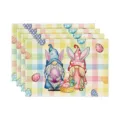 Pasen linnen placemat set voor vakantie eettafel decoratie met schattige gnoom en konijn ei print - 4-delige set / Stijl 41