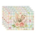 Paashaas aquarel bloemen linnen placemat set, pastel geruite tafeldecoratie mat voor eetkamer. - 4-delige set / Stijl 42