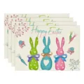 Paashaas linnen placemat bedrukte tafelmat decoratieve warmte-isolatie servies set - 4-delige set / Stijl 43 (Happy Easter)