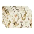 Paashaas Linnen Tafelmat Set, Decoratieve Tafelonderlegger voor Feestdagen, 4 Stuks - 4-delige set / Stijl 45