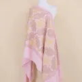 Pink cashmere shawl with gold embroidery, elegant floral pattern, soft cozy scarf for women. - Pink
