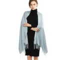 Solid color fringed cashmere-feel shawl, elegant winter wrap for women weddings and evening parties. - Gray Blue (009)