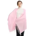 solid color tassel cashmere feel shawl wrap wedding evening accessory detail view - Pink (011)