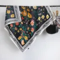 90cm zwarte bloemige twill vierkante sjaal voor vrouwen, elegante mode halsdoek - RY-01
