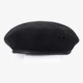 Black wool beret military hat for men women stylish leather trim metal eyelet casual cap - L (58-60cm) / Black (Smooth Surface)