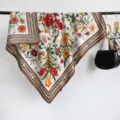 90cm vintage bloemen zijde gevoel vierkante sjaal elegante botanische print dames doek - RY-02