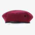 Burgundy wool beret with black leather trim and metal eyelet vent, classic military style hat. - L (58-60cm) / Wine Red (Solid)