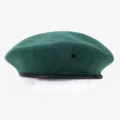 Dark Green Woolen Beret Hat Military Sailor Performance Cap with Black Leather Trim - L (58-60cm) / Dark Green (Solid)