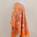 Orange embroidered cashmere feel shawl ethnic fringe scarf warm winter travel cloak wear - Color 065