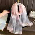Elegant pink gradient silk scarf with beaded clover design, perfect chic women shawl. - 190*70 / Pink