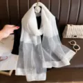 White sheer scarf for women with beaded floral design elegant autumn winter wrap shawl - 190*70 / White