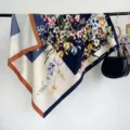 Women 90cm square silk scarf, stylish floral twill design, elegant fashion neckerchief shawl. - RY-07