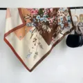 Large square silk scarf for women, elegant floral twill shawl, chic fashion neckerchief accessory. - RY-08