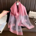 Roze kunstzijde gemengde sjaal voor vrouwen, elegante sjaal met parelmoeren klavermotief. - 190*70 / Watermeloen Rood