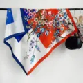 Floral print silk square scarf 90cm large elegant twill shawl for women fashion accessory - RY-09