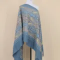 Blauwe kasjmier-achtige geborduurde paisley sjaal warme winterdamesomslag - Marineblauw