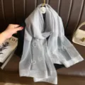 Grey sheer scarf with pearl rhinestone floral details, elegant evening shawl for women. - 74.8*27.5inch / Light Gray