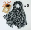 Gestreepte sjaal #5, vintage zwart grijs franje sjaal voor zomer zonbescherming dames. - Inktwassing wit patroon RY-05