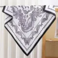 Classic black and white paisley large square scarf, elegant thin headwear shawl for summer. - RY-05