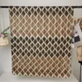 Women long polyester scarf with brown diamond geometric pattern print, elegant shawl style. - RY-06